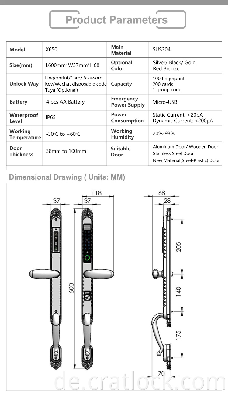 Electronic Fingerprint Door Lock Parameters